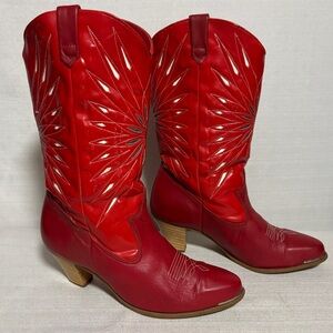 VTG DINGO Outwest Leather RED Inlay Coastal Cowgirl Boots 6.5 line dancing READ!